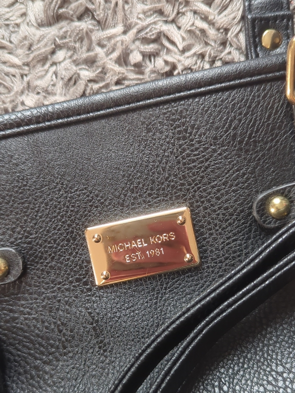Michael Kors Black Leather Tote with Gold Hardware - Picture 3 of 8